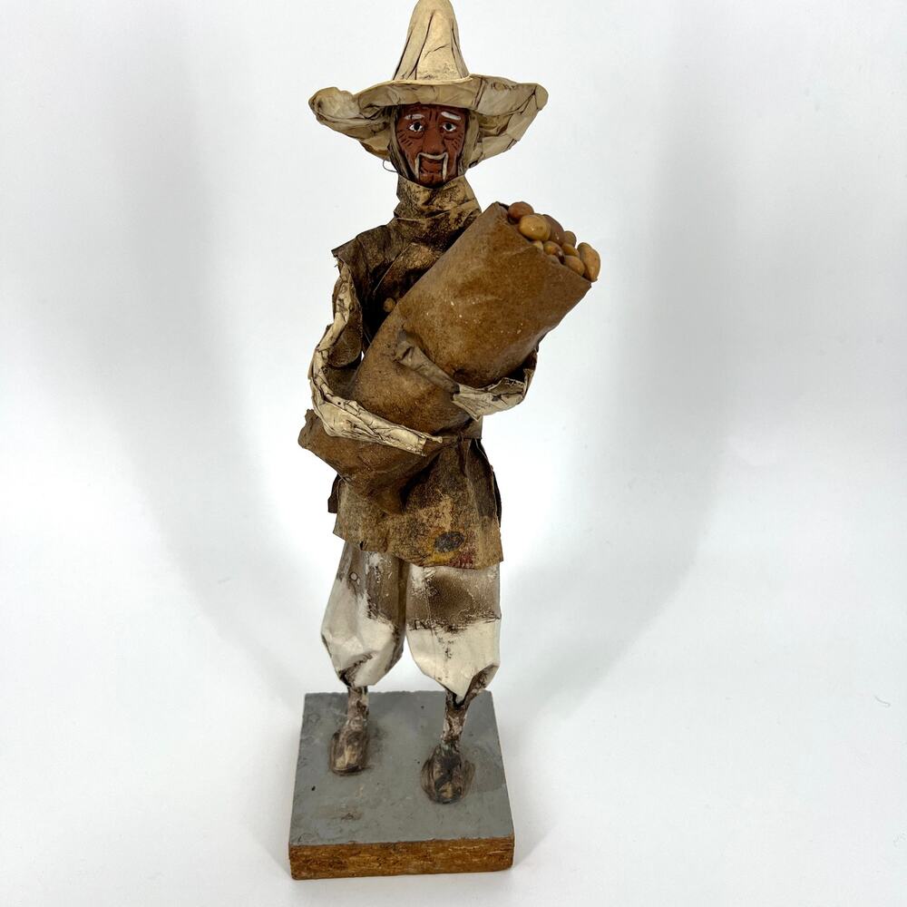 VTG Hecho En Mexico Papier Mache Folk Art Man Peasant Figural Sculpture 12"